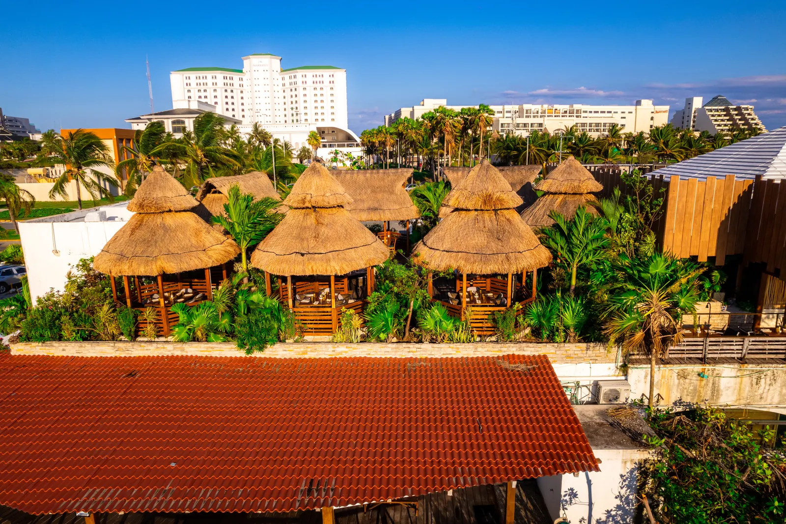The Villas from the air, with Cancun’s hotel zone behind